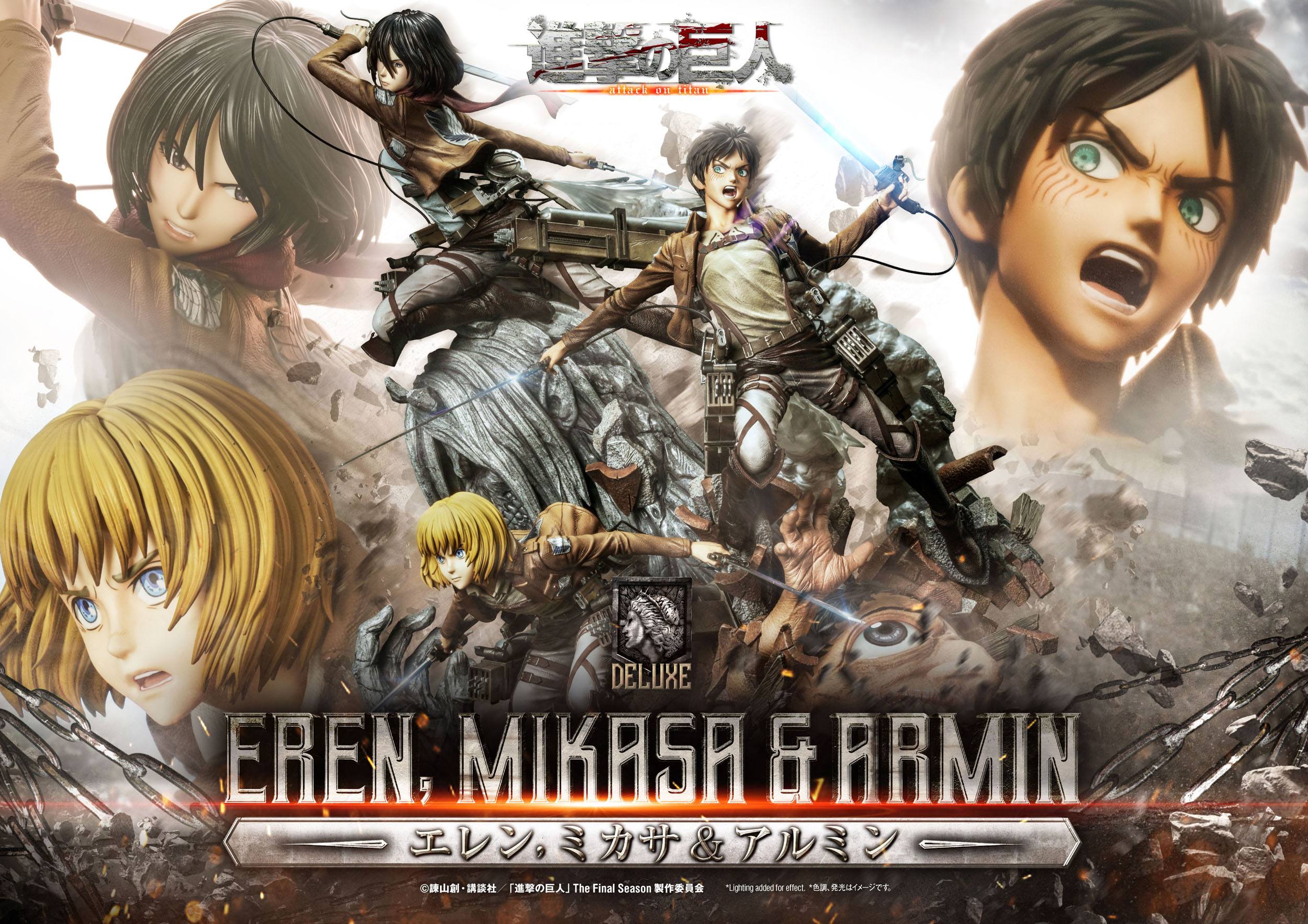 Estatua Eren Mikasa y Armin Deluxe