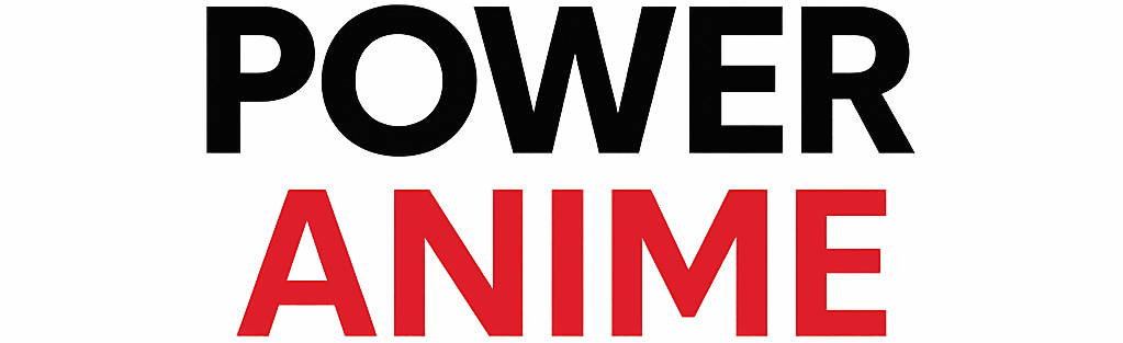 Logo horizontal de Power Anime en blanco y rojo sobre fondo transparente