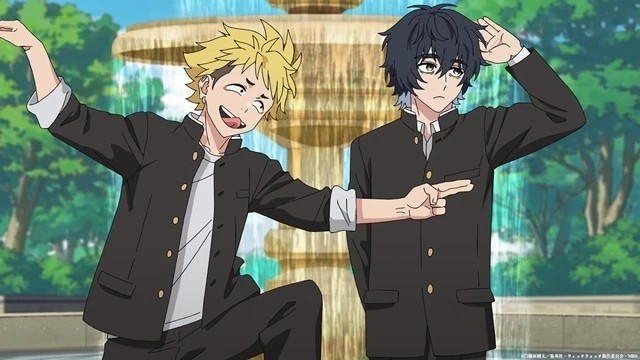 Kanshi Kazamatsuri invita a Morihito Otogi a realizar un manzai durante el festival escolar en el episodio 25 del anime 『Witchwatch』.