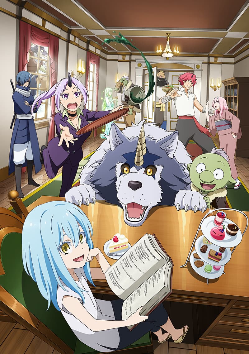 Imagen promocional oficial de Tensei Slime Nikki con Rimuru y los habitantes de Tempest
